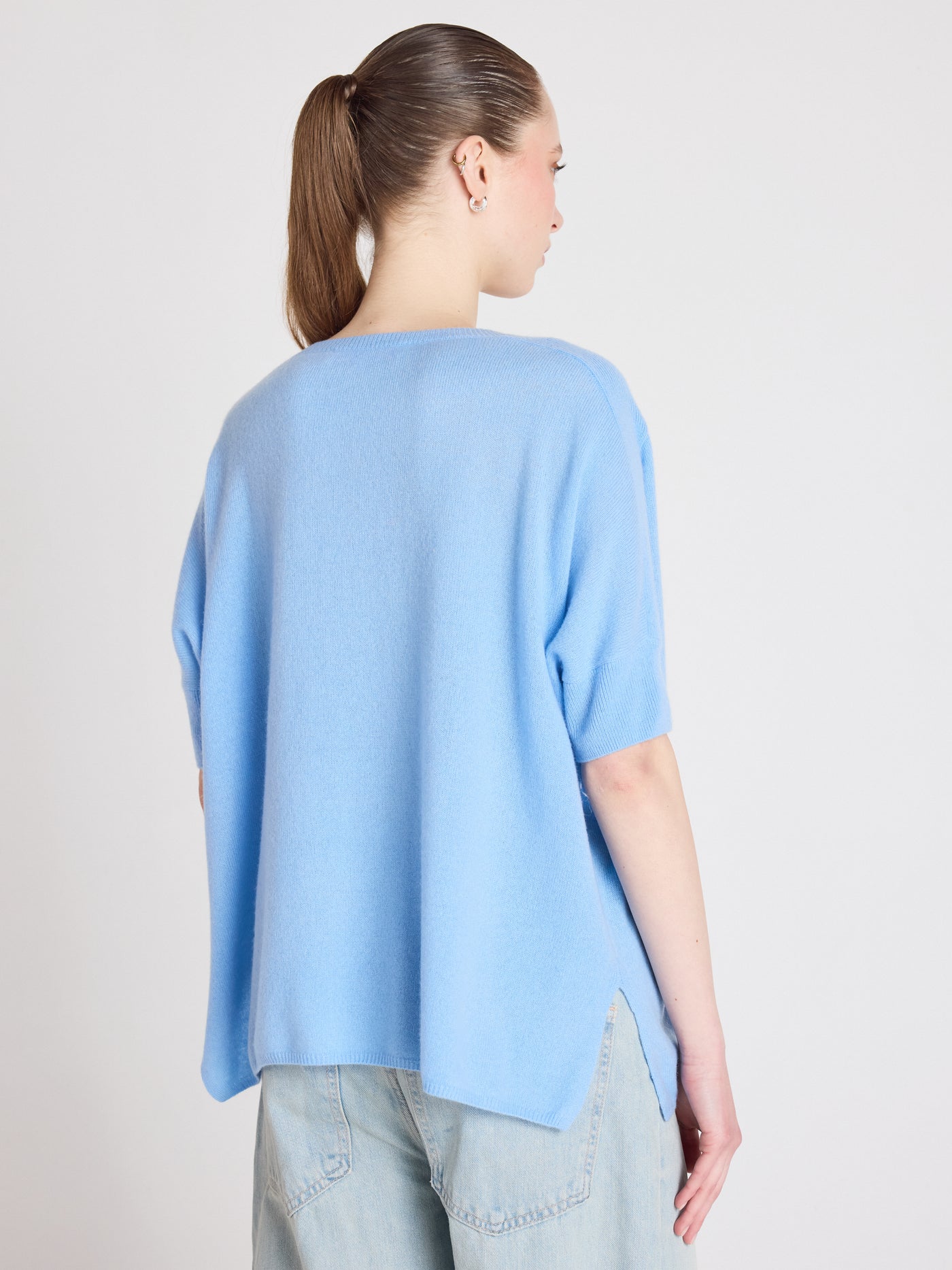 joyce - Cashmere round neck poncho - provence blue