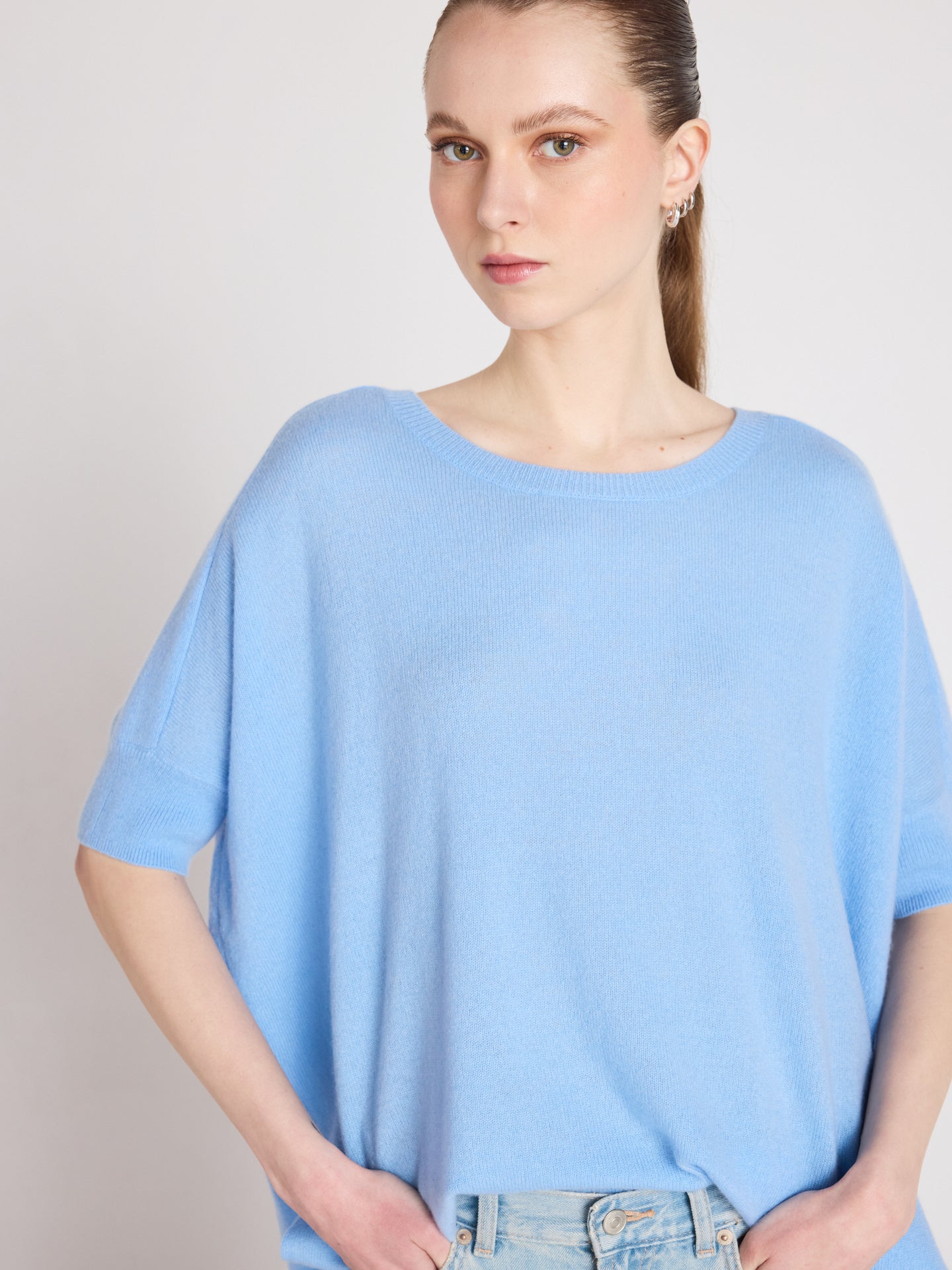 joyce poncho sweater - cashmere - provence blue