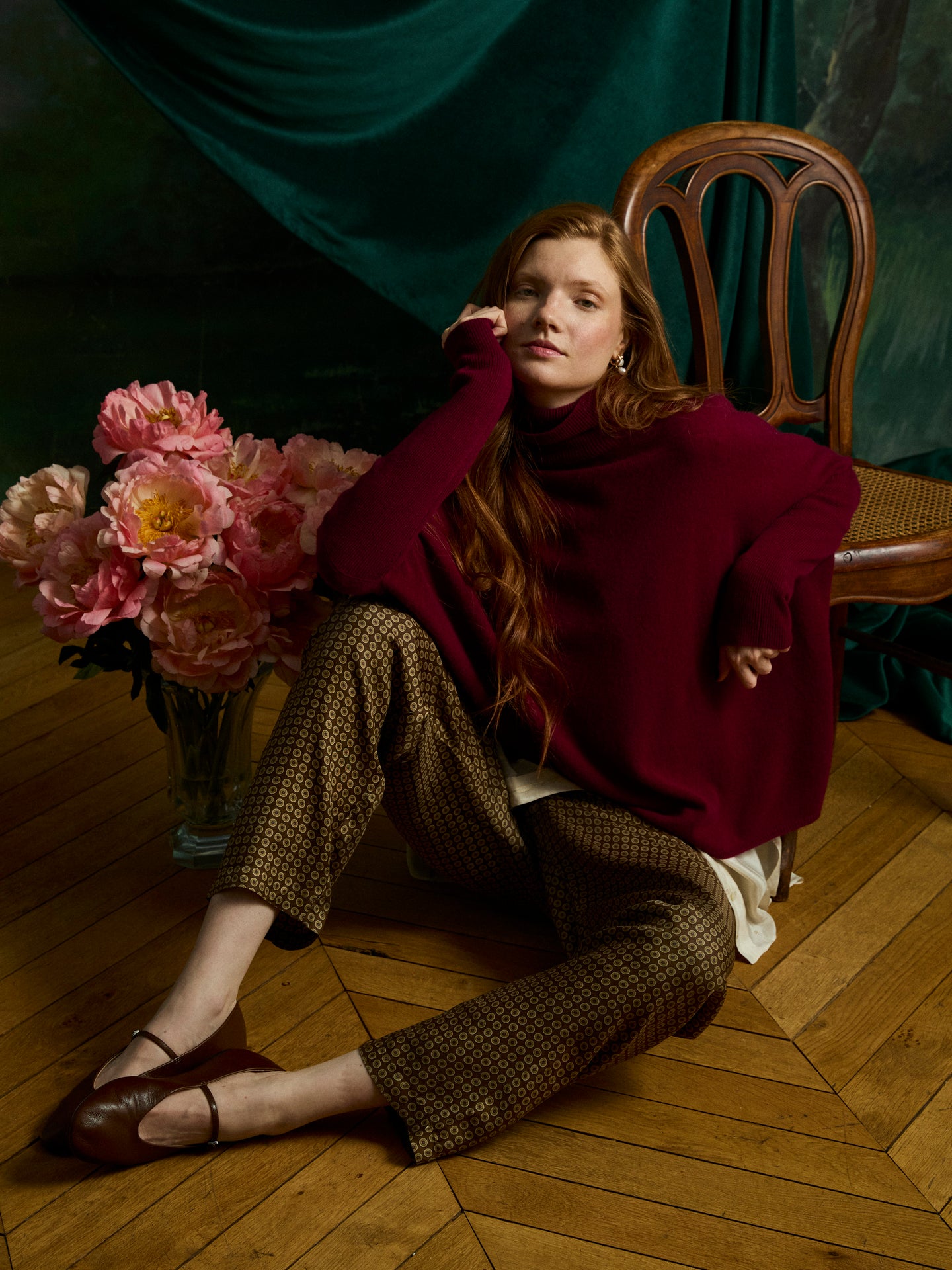 clara poncho jumper - cashmere - deep cherry