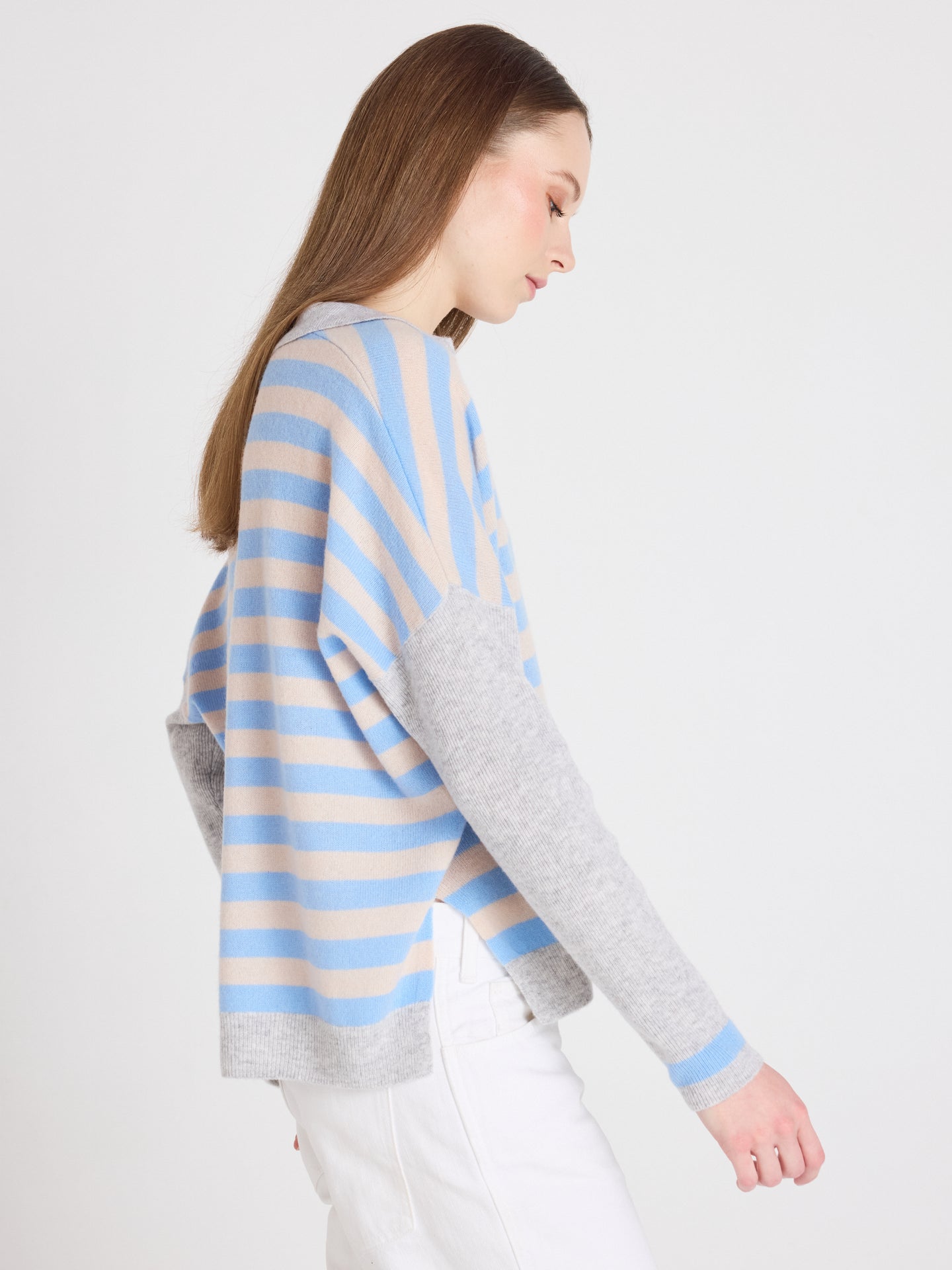 pull poncho col polo toni - Maglia poncho in cashmere - provence blue