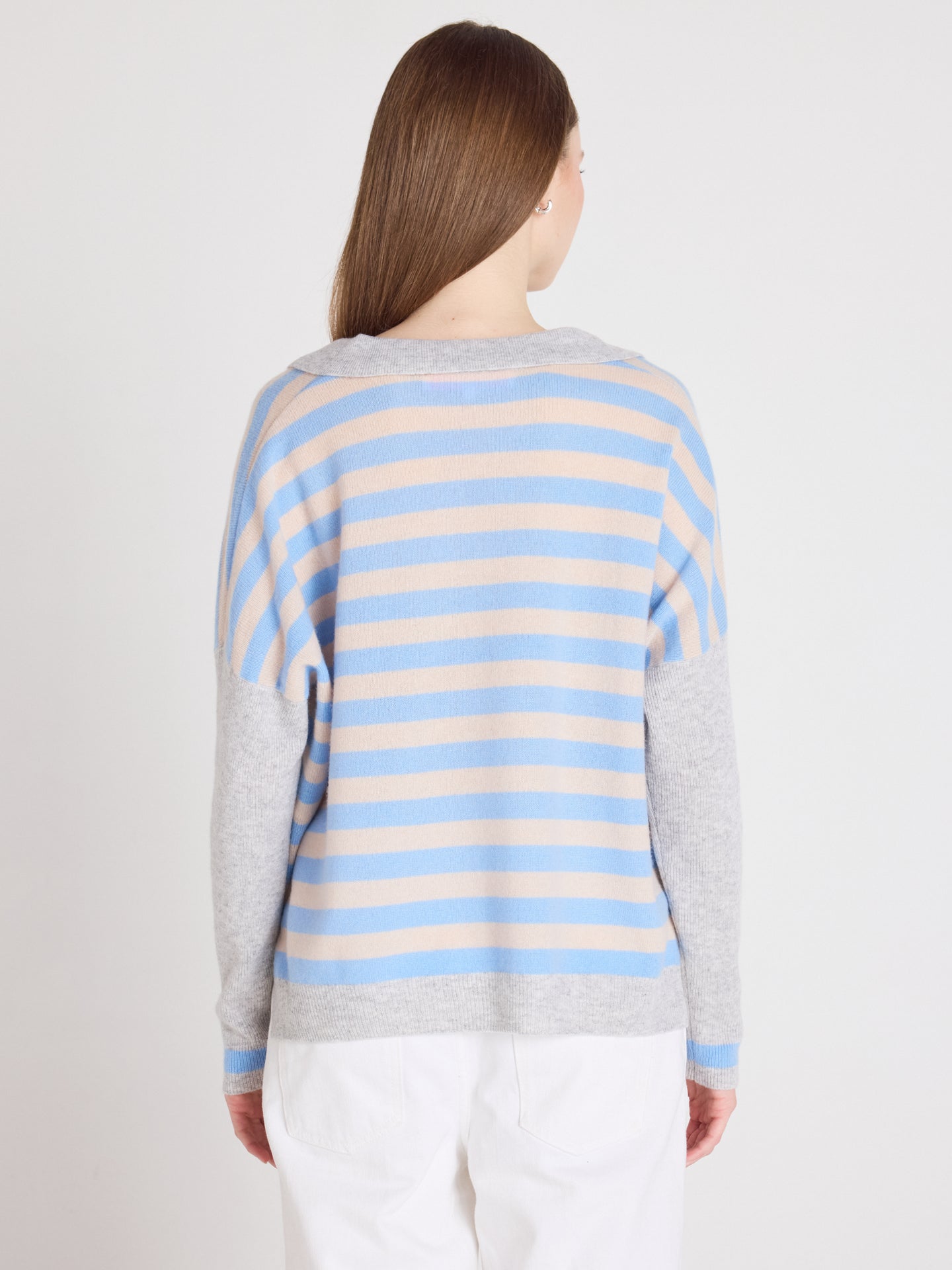 pull poncho col polo toni - Maglia poncho in cashmere - provence blue