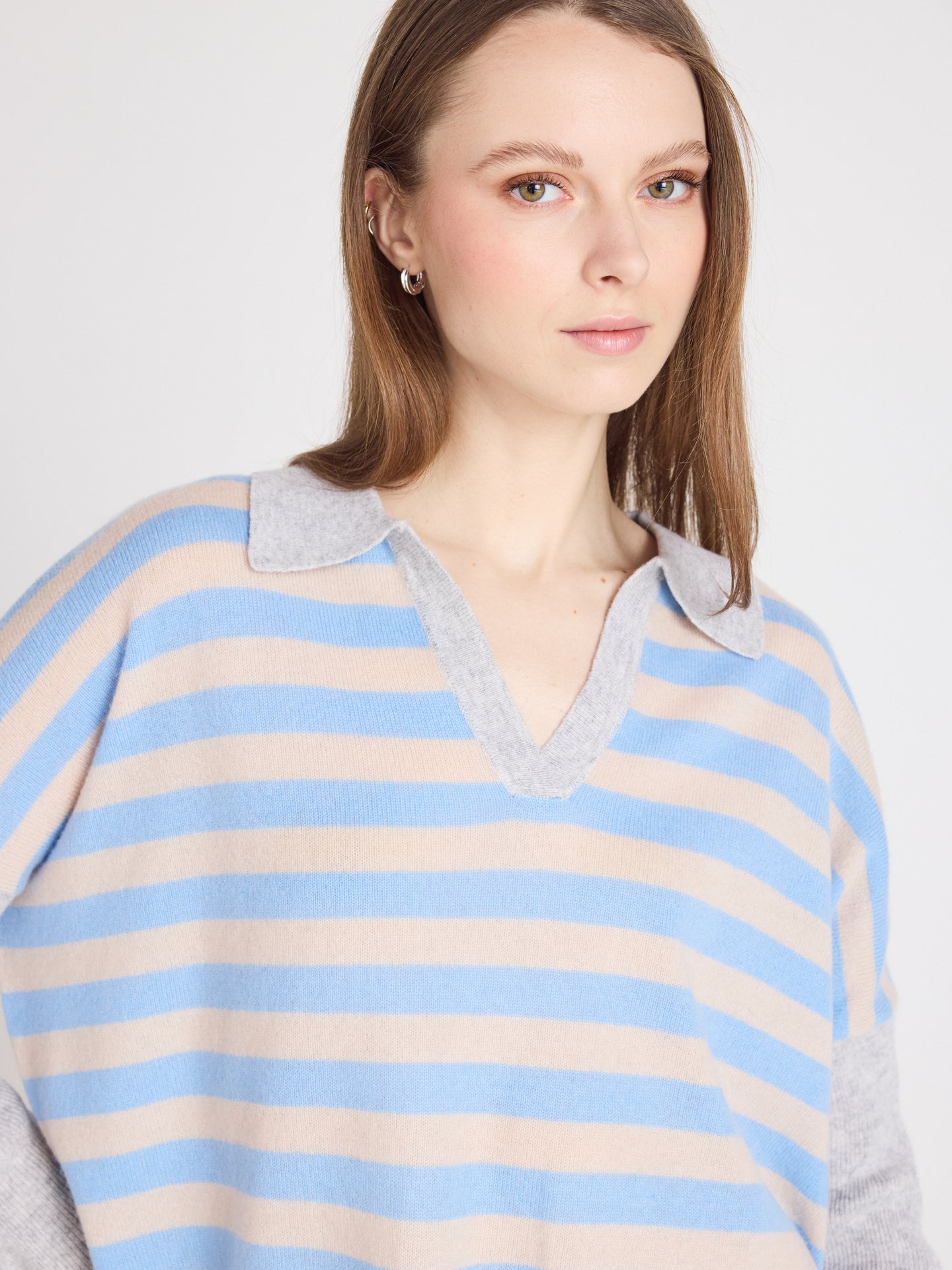 pull poncho col polo toni - Maglia poncho in cashmere - provence blue