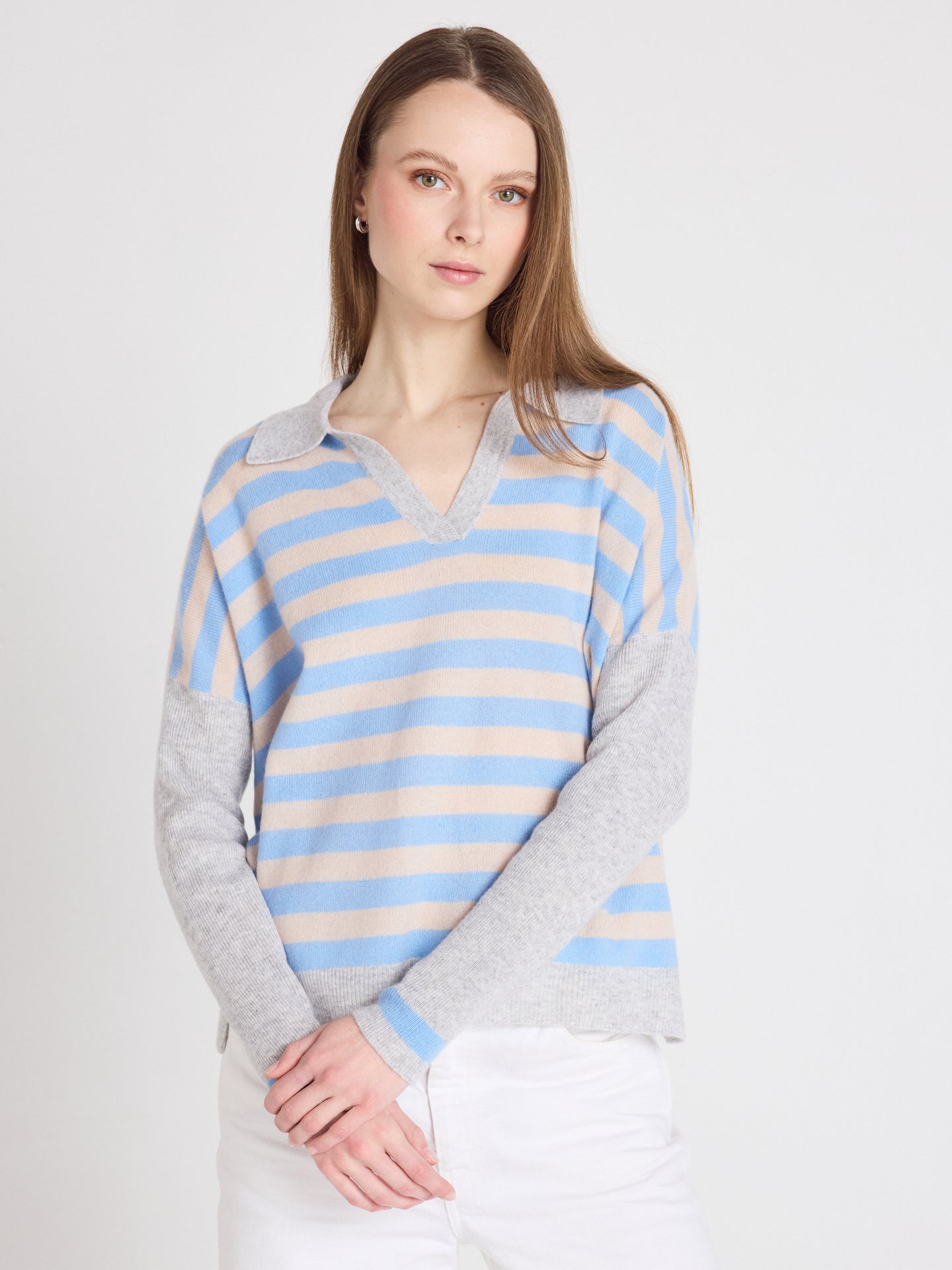 toni - Pull poncho col polo en cachemire - provence blue