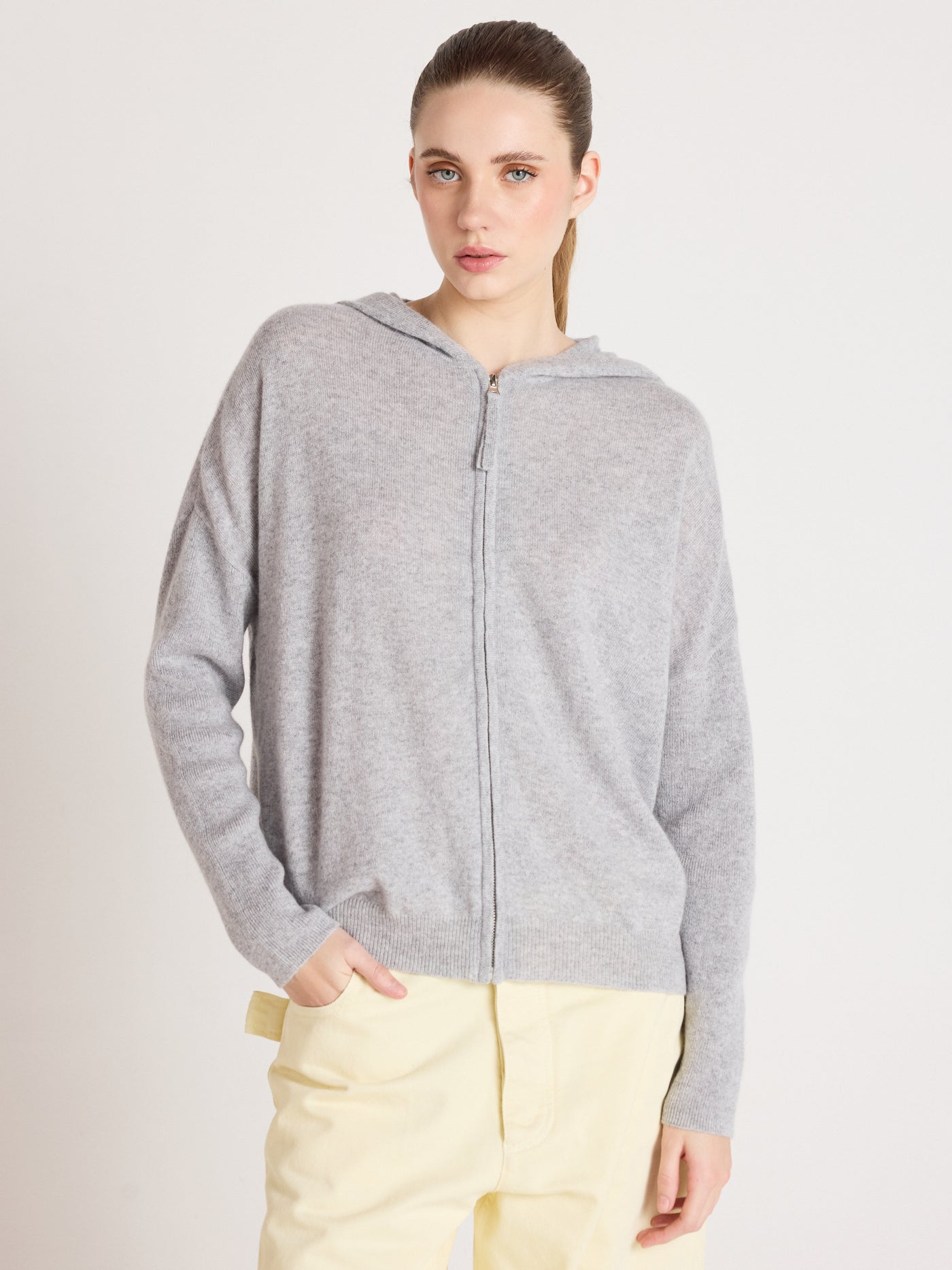evelyn - Pull poncho zippé en cachemire - light heather grey