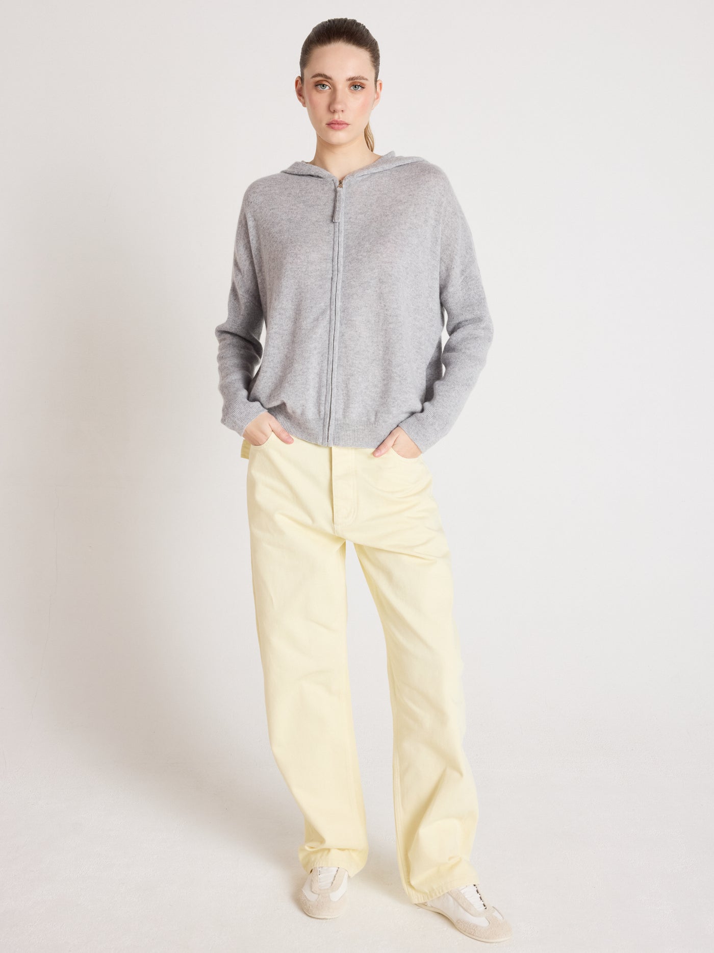 evelyn - Pull poncho zippé en cachemire - light heather grey