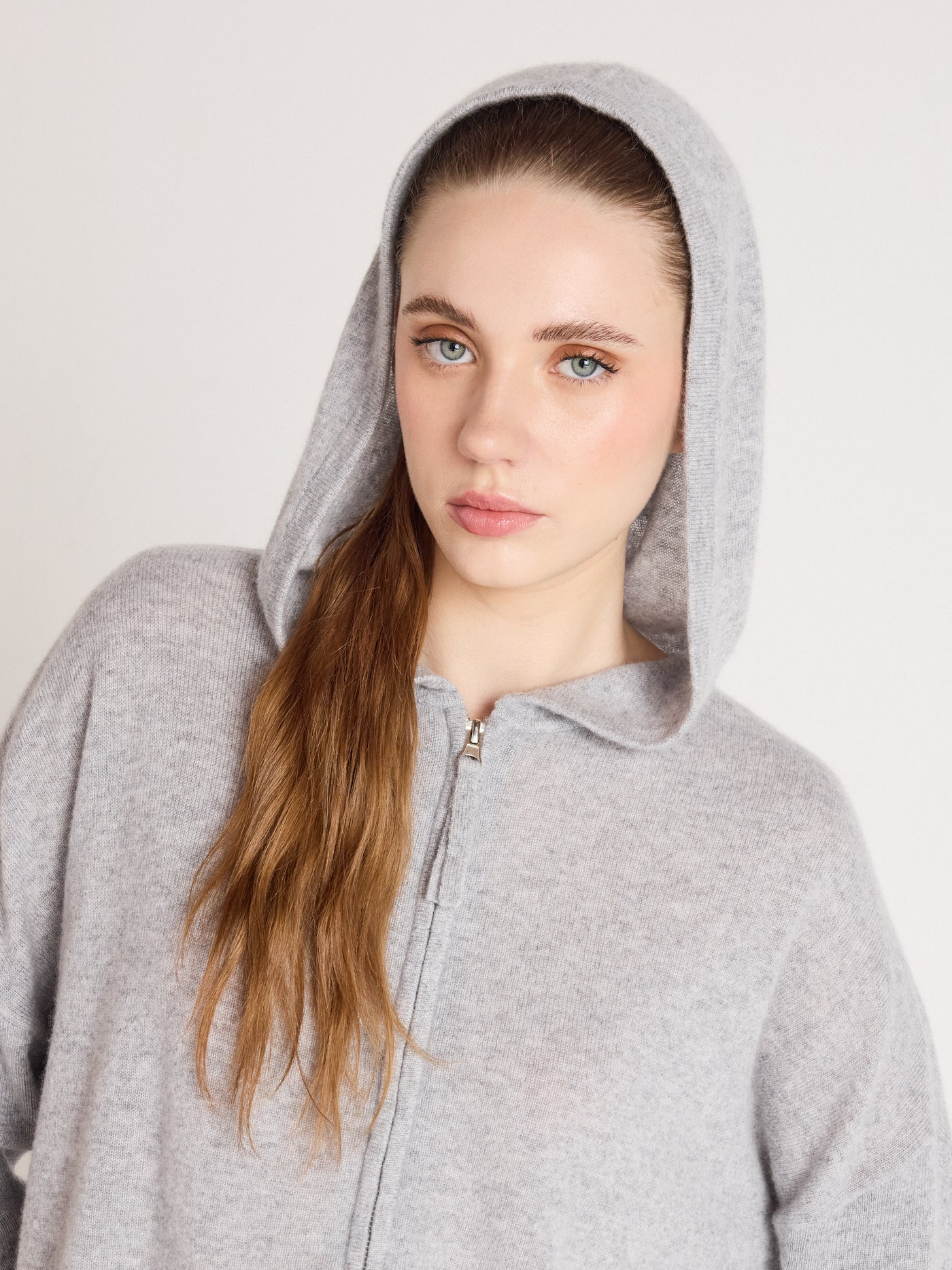 evelyn - Pull poncho zippé en cachemire - light heather grey