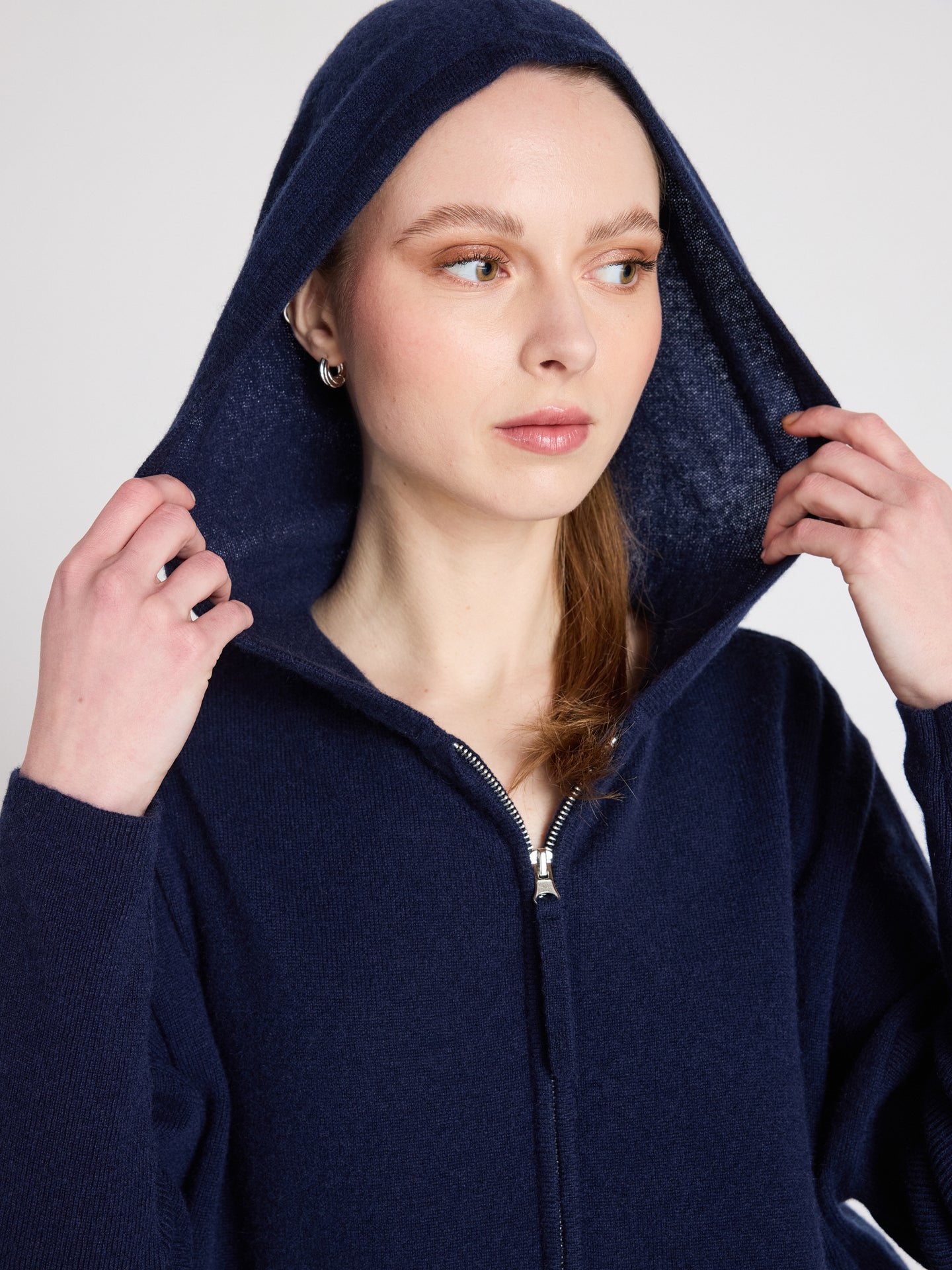 evelyn zip-up sweater - cashmere - navy