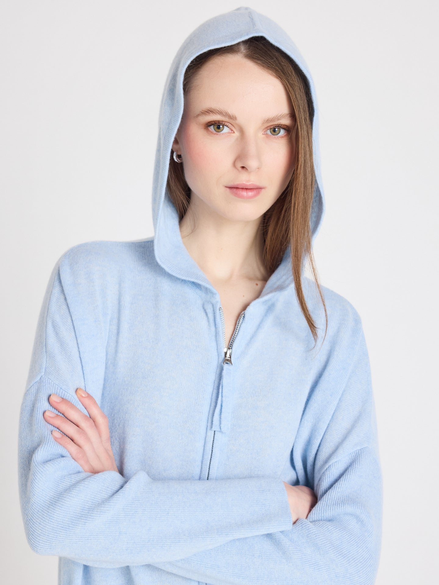evelyn zip-up sweater - cashmere - skyway