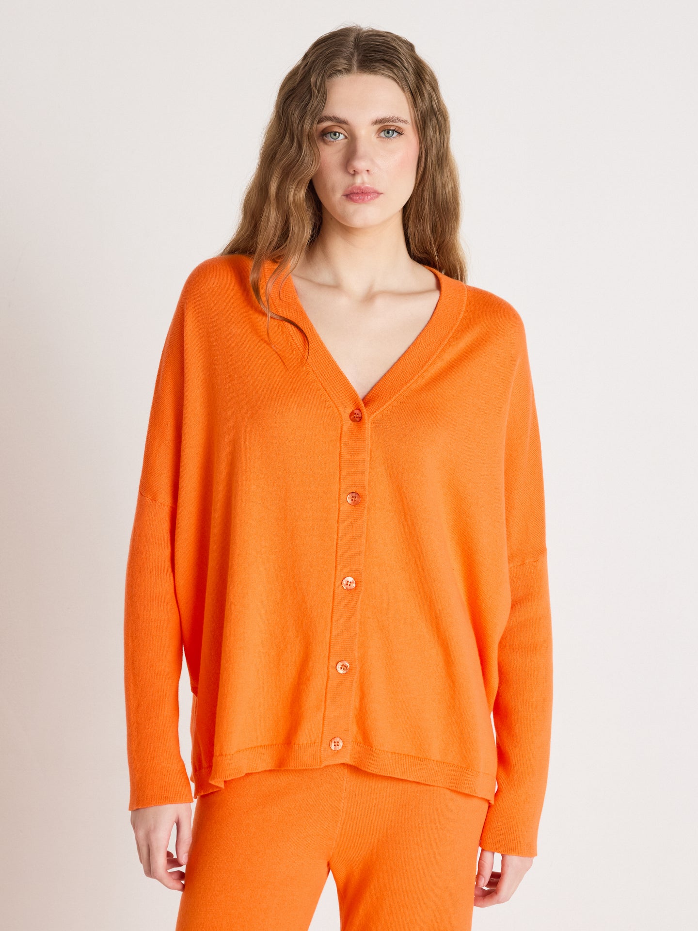 Natalie - Kaschmir-Poncho-Strickjacke - clementine