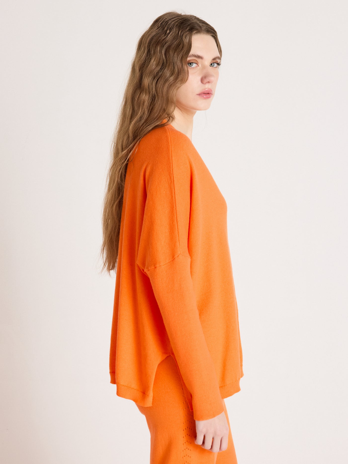 Natalie - Cashmere poncho cardigan - clementine