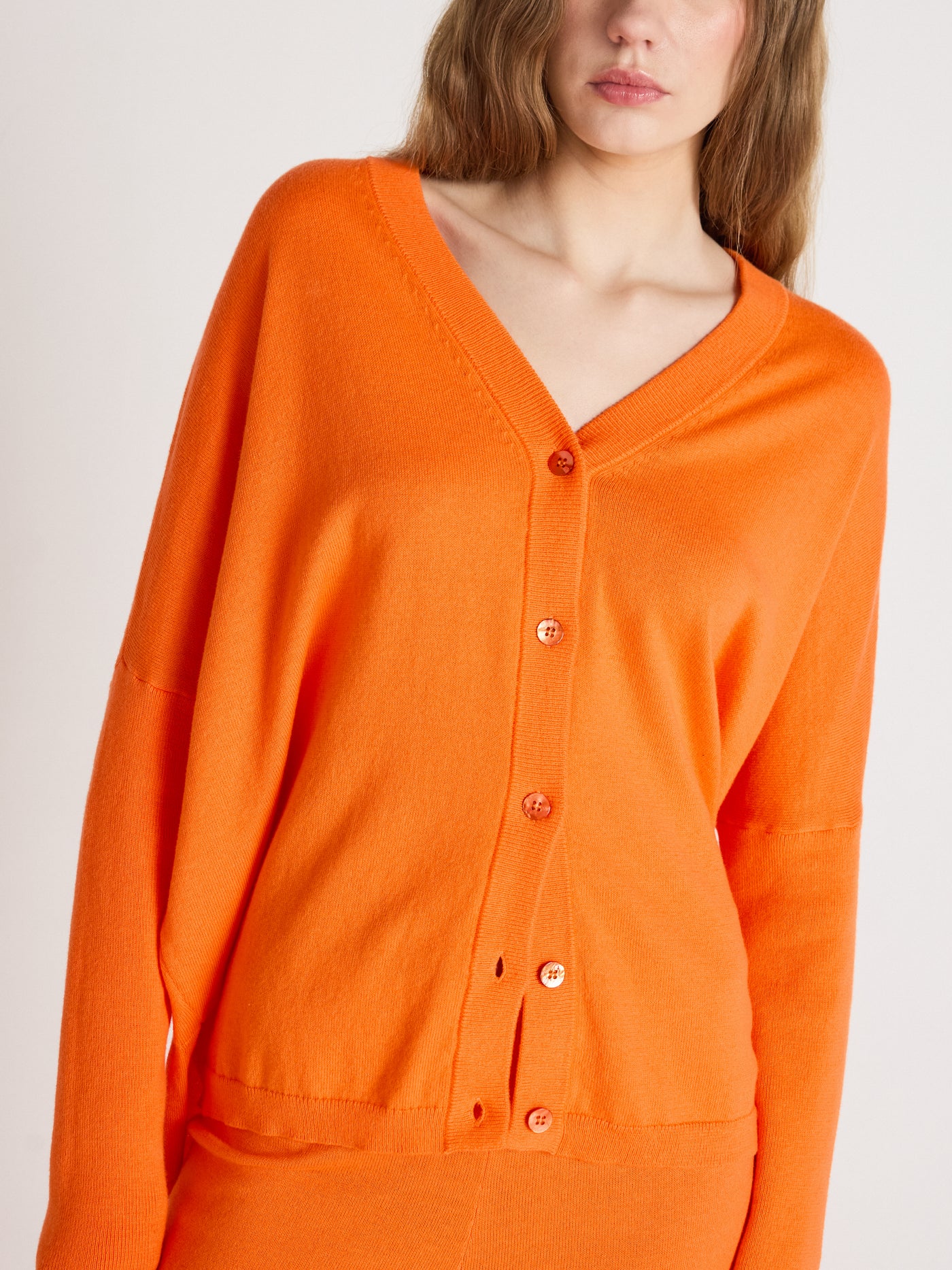 Natalie - Cashmere poncho cardigan - clementine