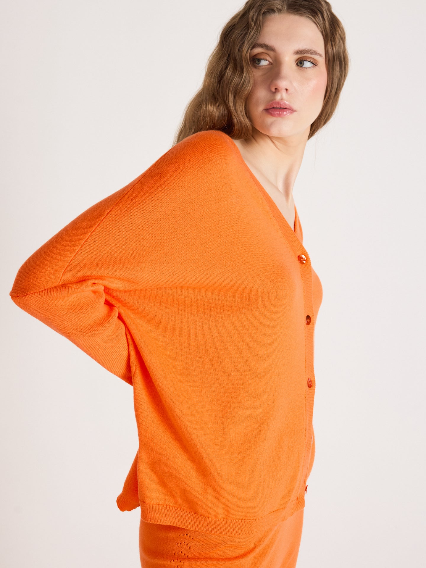 Natalie - Kaschmir-Poncho-Strickjacke - clementine