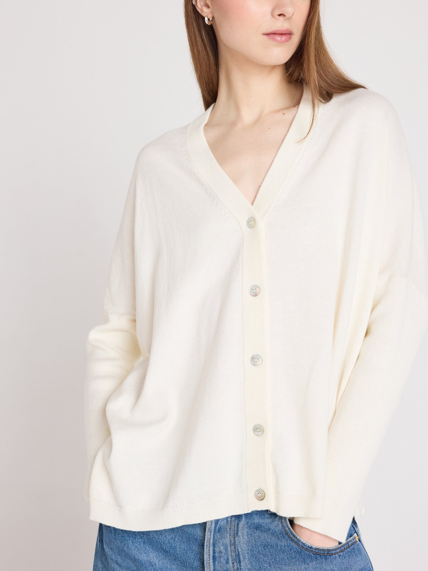 Natalie - Cashmere poncho cardigan - cream