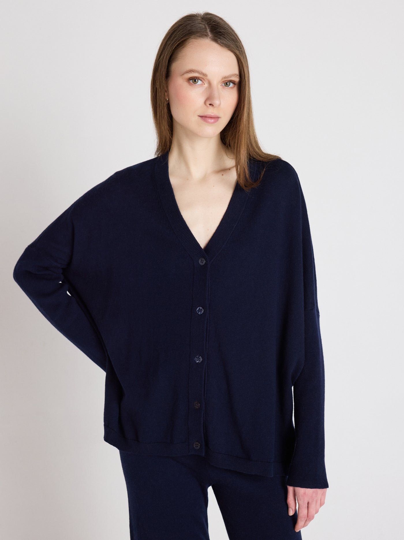 Natalie - Cashmere poncho cardigan - navy