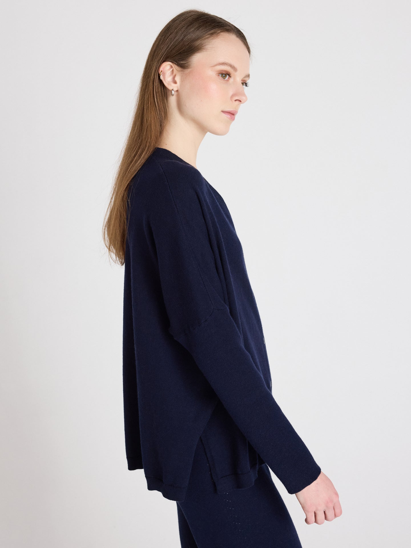 Natalie - Kaschmir-Poncho-Strickjacke - Navy