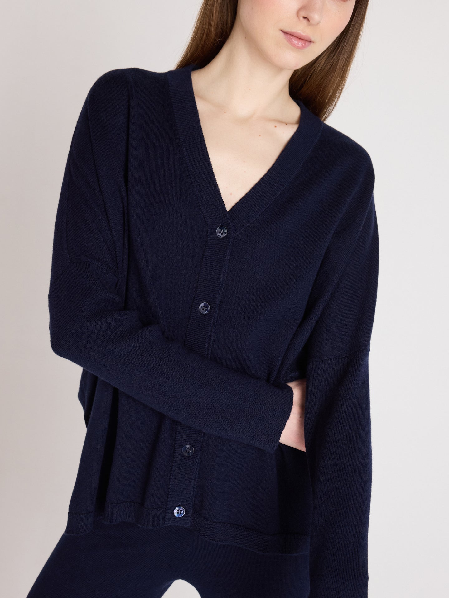 Natalie - Kaschmir-Poncho-Strickjacke - Navy