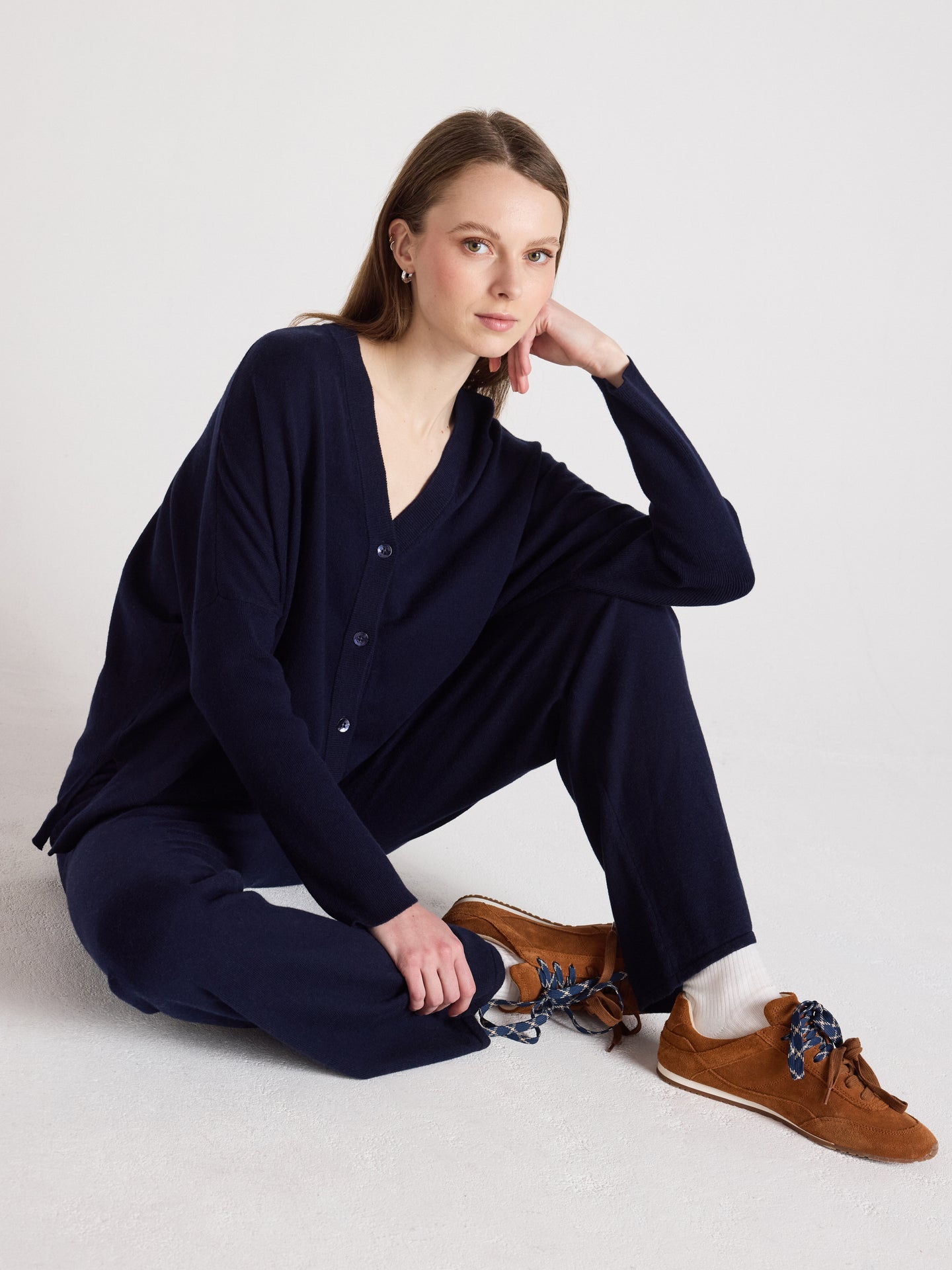 Natalie - Kaschmir-Poncho-Strickjacke - Navy