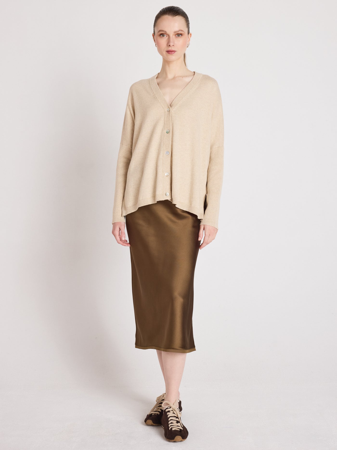 Natalie - Cashmere poncho cardigan - oat