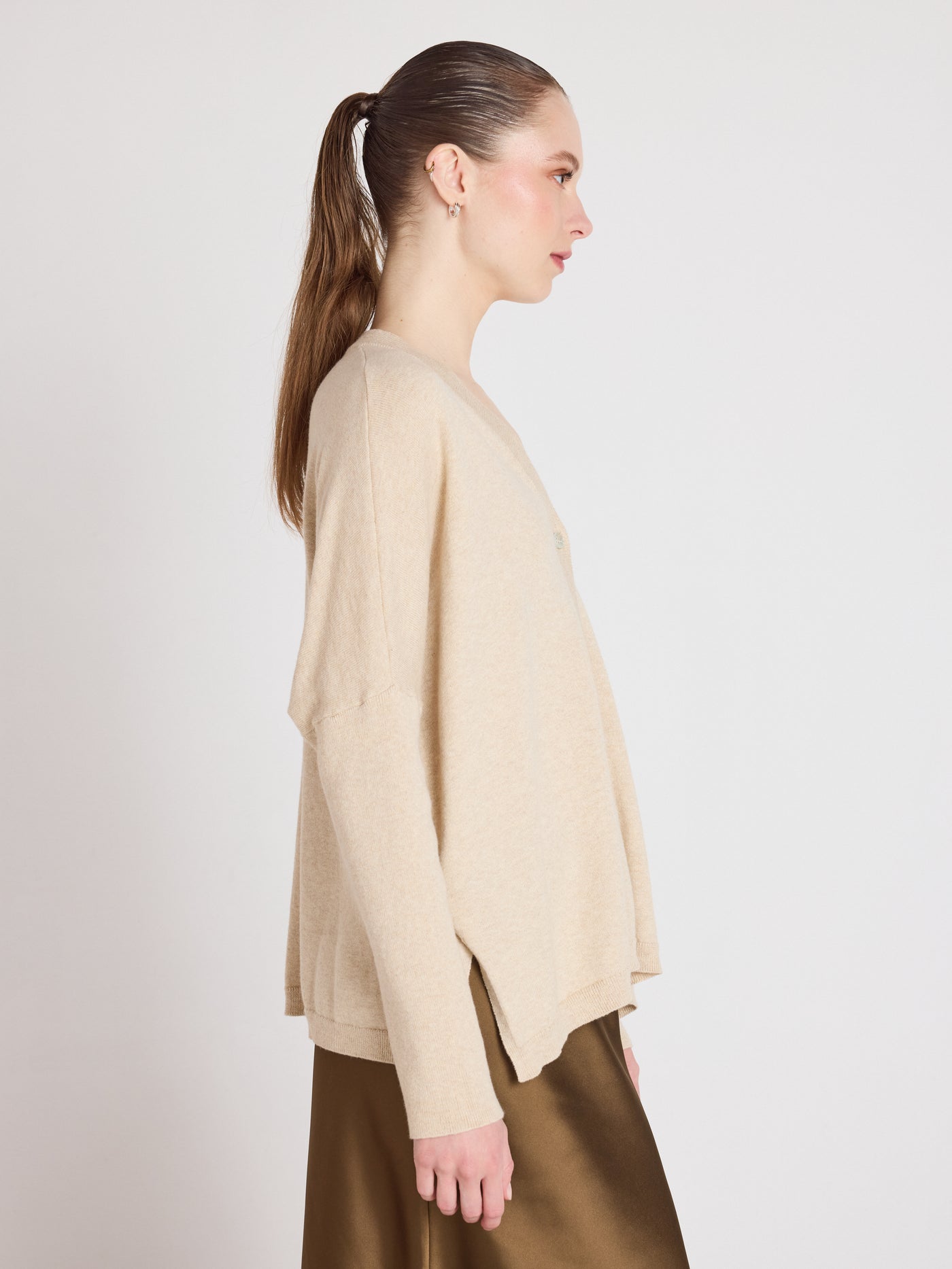 Natalie - Cashmere poncho cardigan - oat