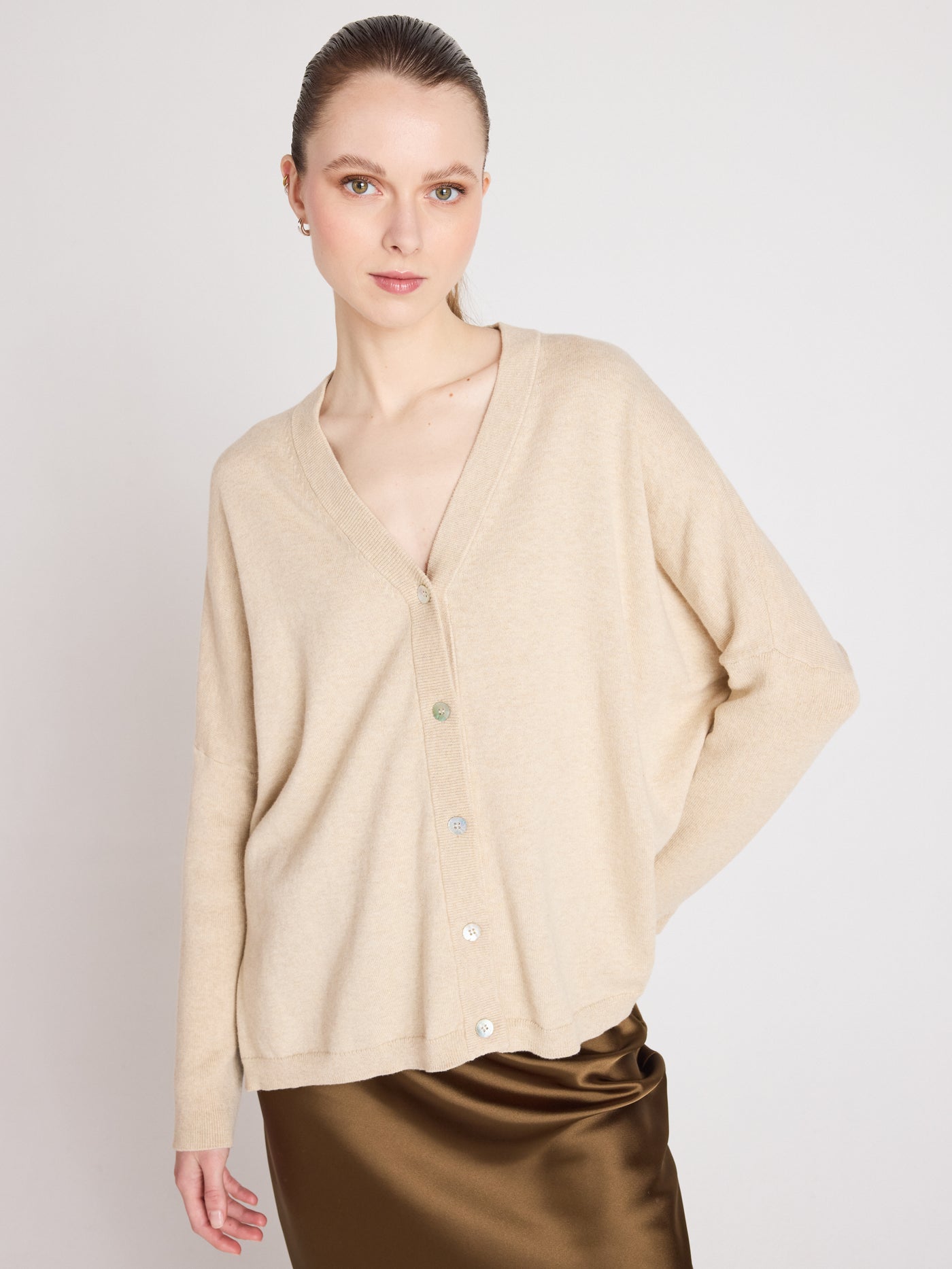 Natalie - Cashmere poncho cardigan - oat
