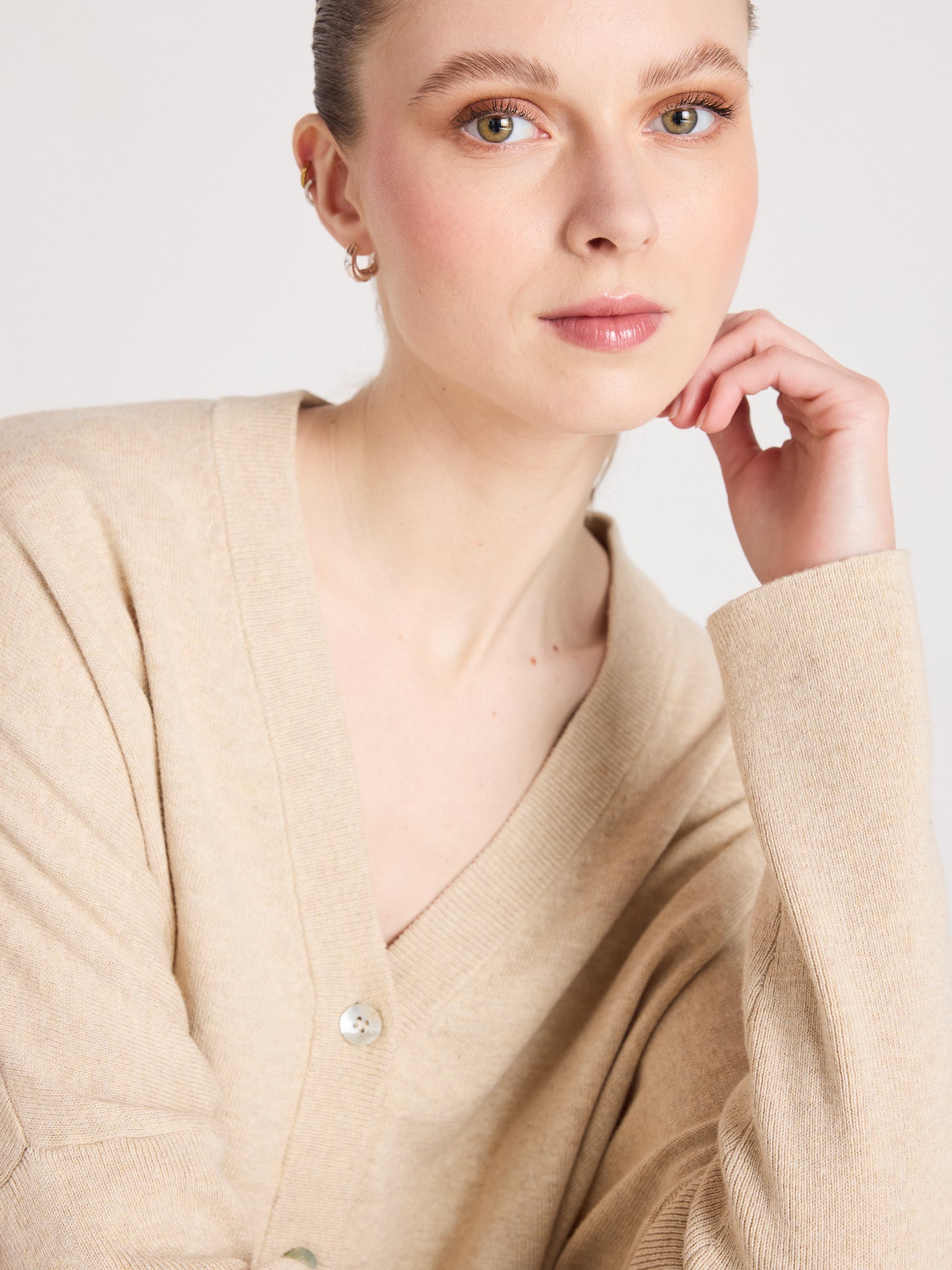 Natalie - Kaschmir-Poncho-Strickjacke - oat