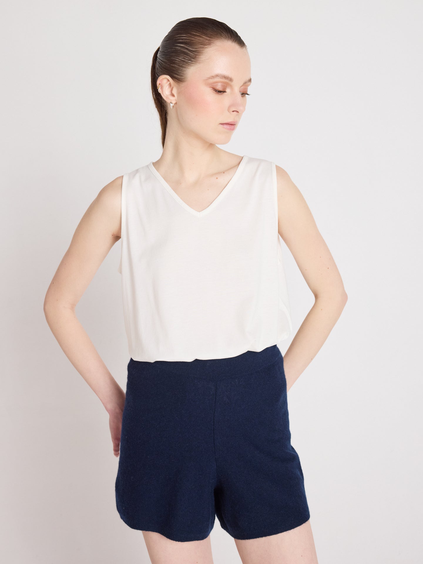 charlotte - Short large 100% cachemire - navy