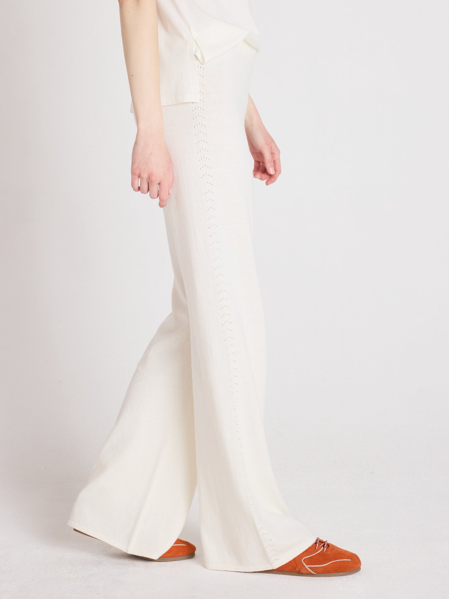 melynda - Pantalon évasé en coton cachemire - cream