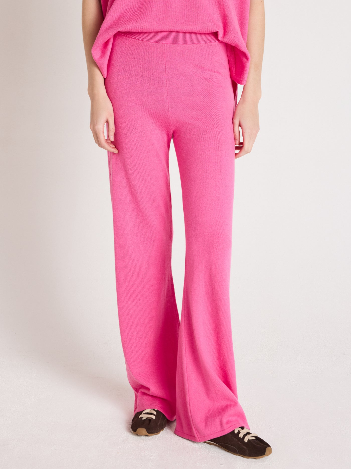 melynda - Flared trousers, 100% cashmere - flamingo pink