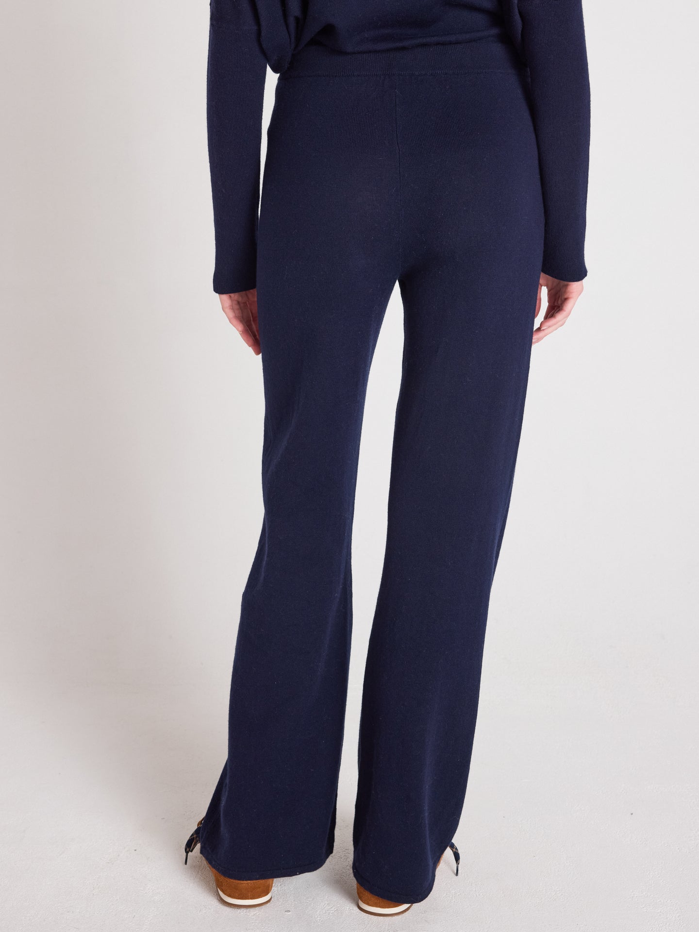 melynda - Pantalon évasé en coton cachemire - navy