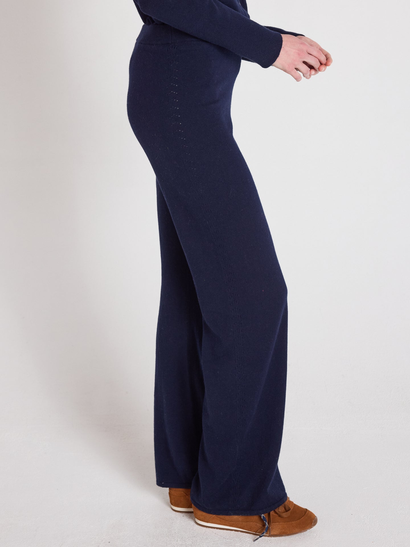 melynda - Pantalon évasé en coton cachemire - navy