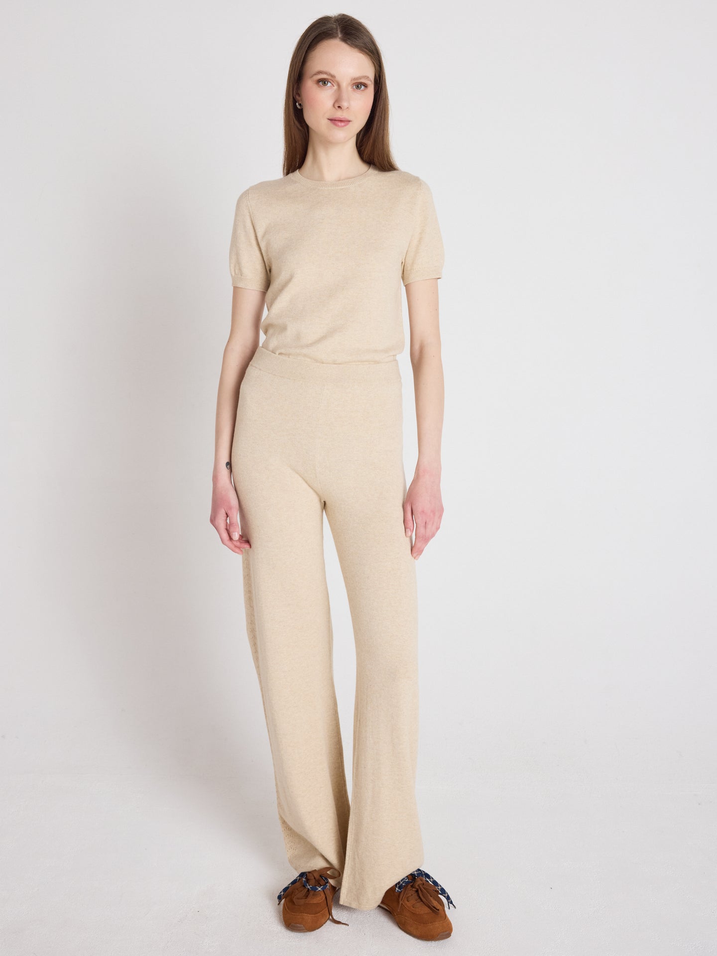 Melynda - Ausgestellte Hose, 100 % Kaschmir - oat