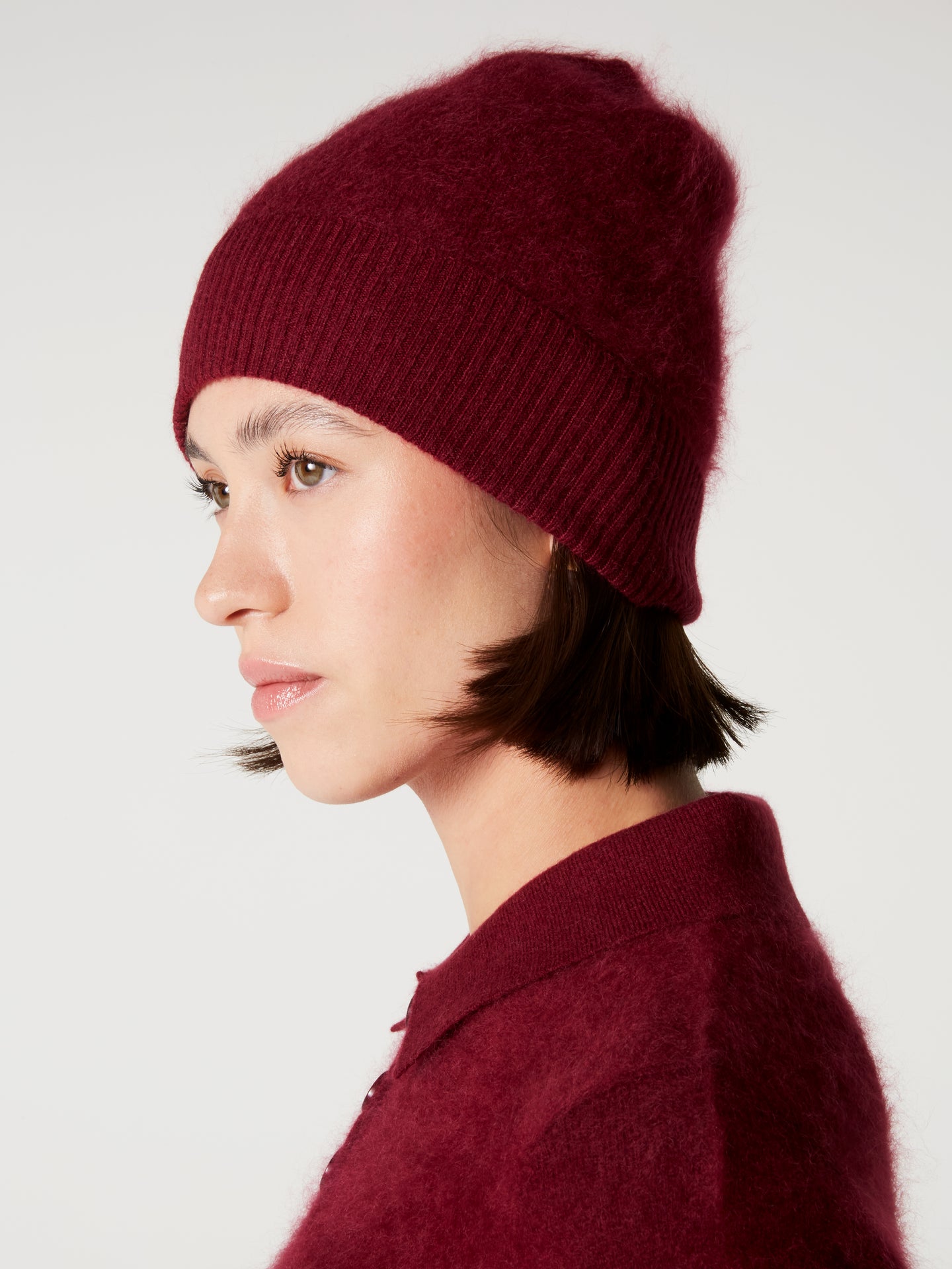 moira muts - Geborsteld kasjmier - bordeauxrood
