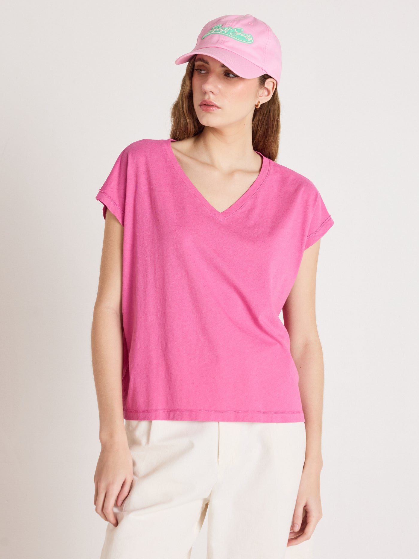 t-shirt suzie - coton lin - indian pink