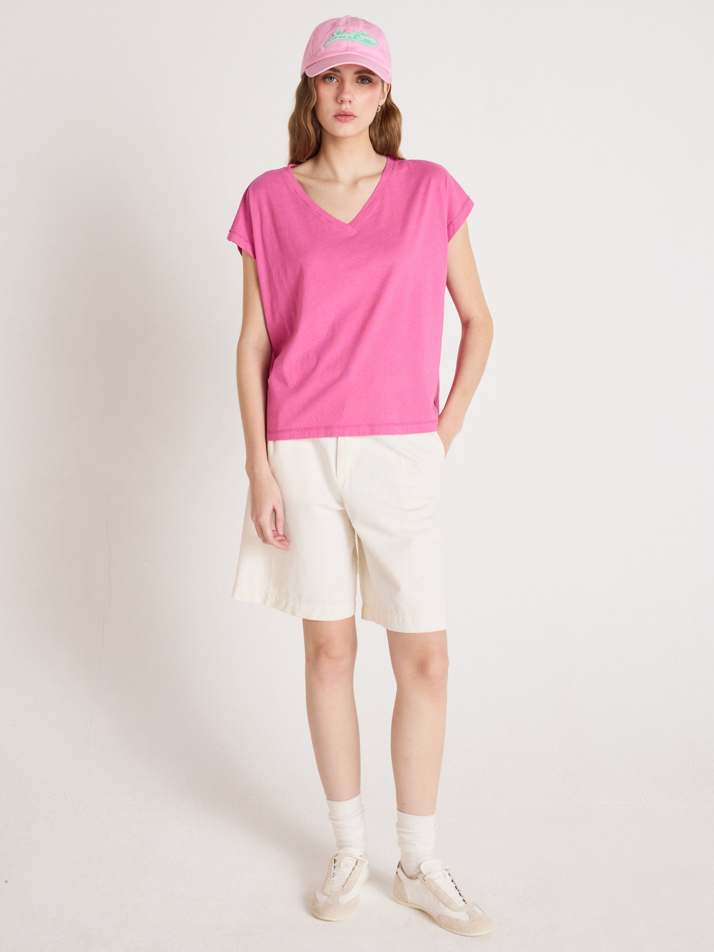 t-shirt col v suzie - coton lin - indian pink