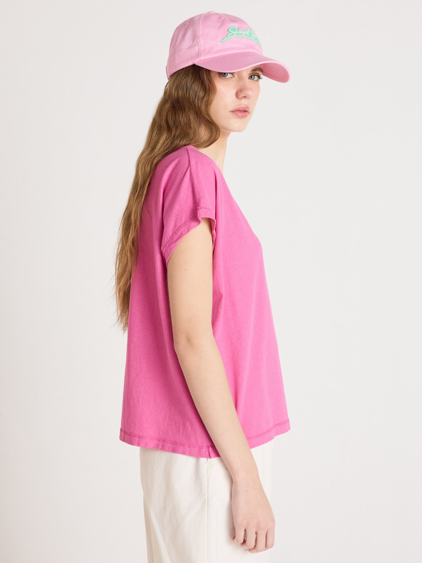 t-shirt col v suzie - coton lin - indian pink