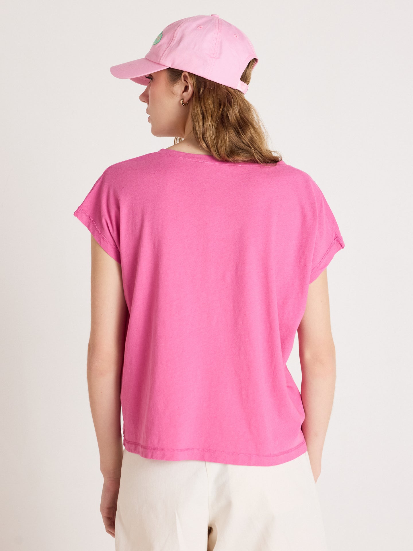 t-shirt col v suzie - coton lin - indian pink