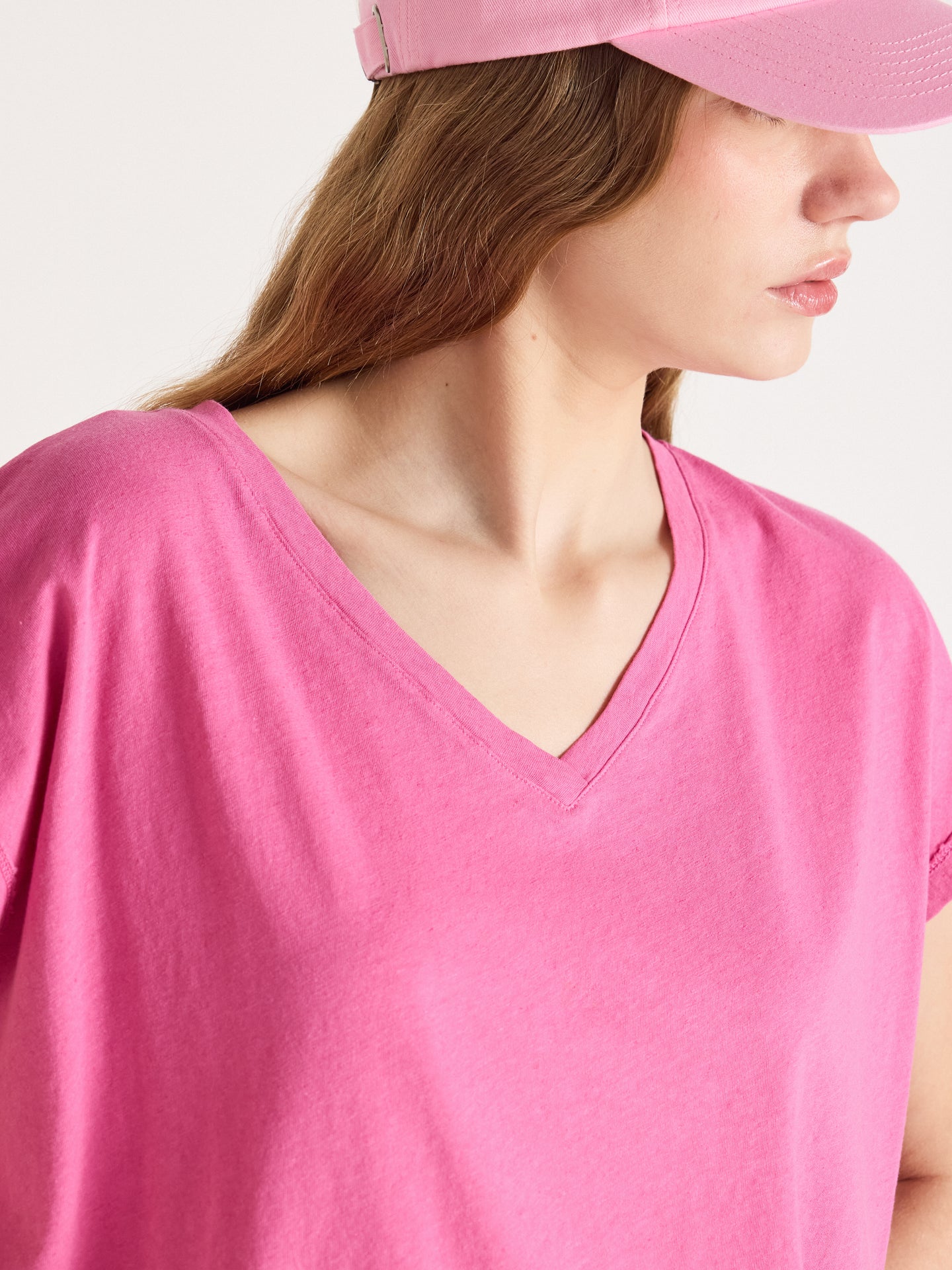 t-shirt col v suzie - coton lin - indian pink