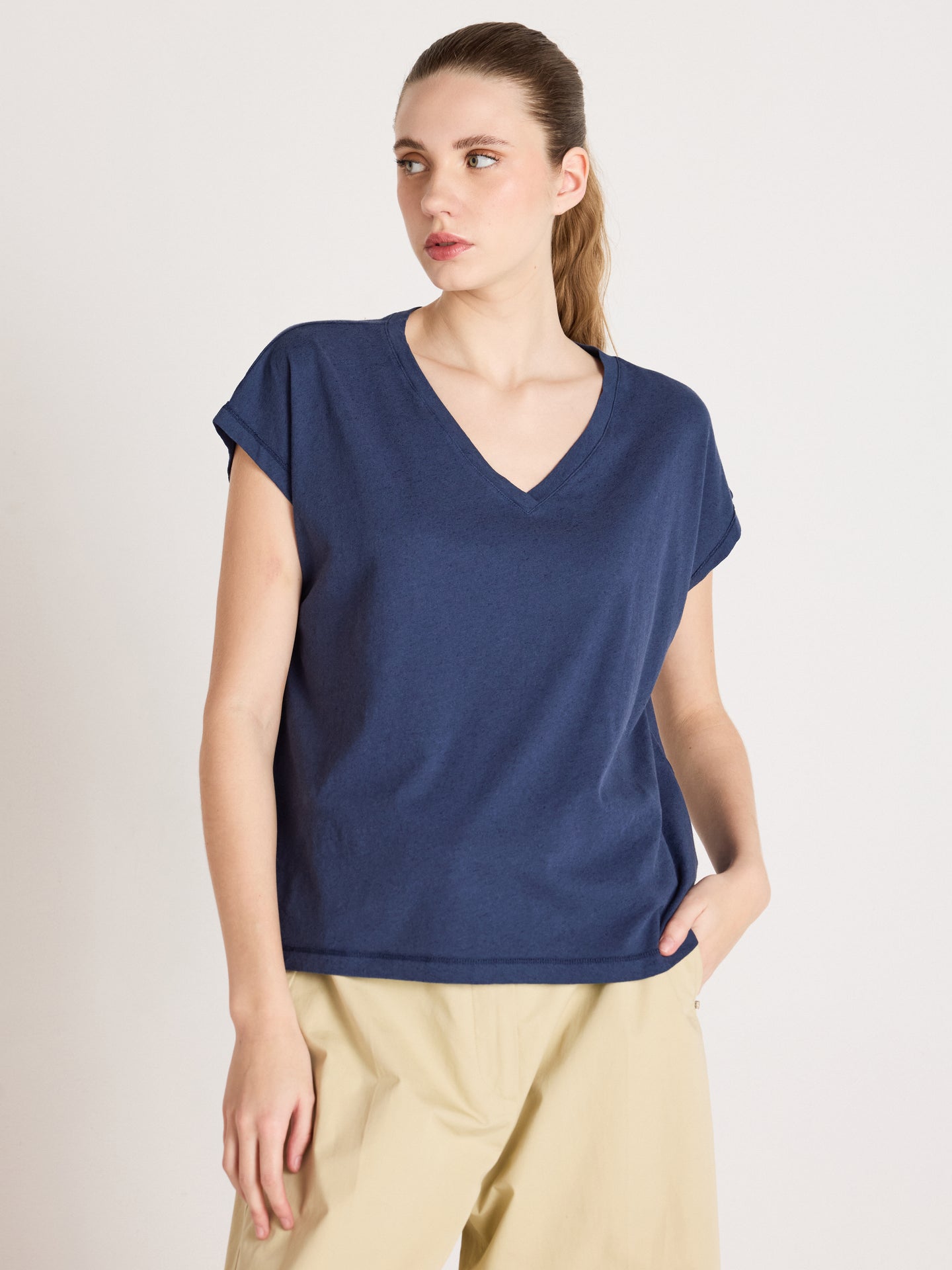 t-shirt suzie - coton lin - navy