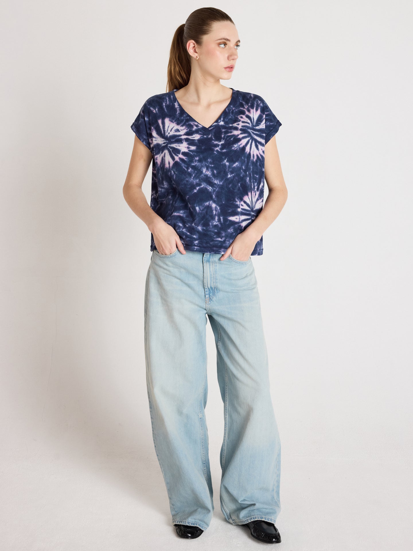 t-shirt suzie fancy - coton lin - tie dye navy