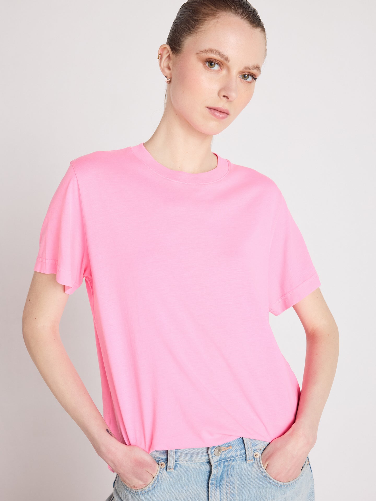 nina - T-shirt col rond - bubble gum neon