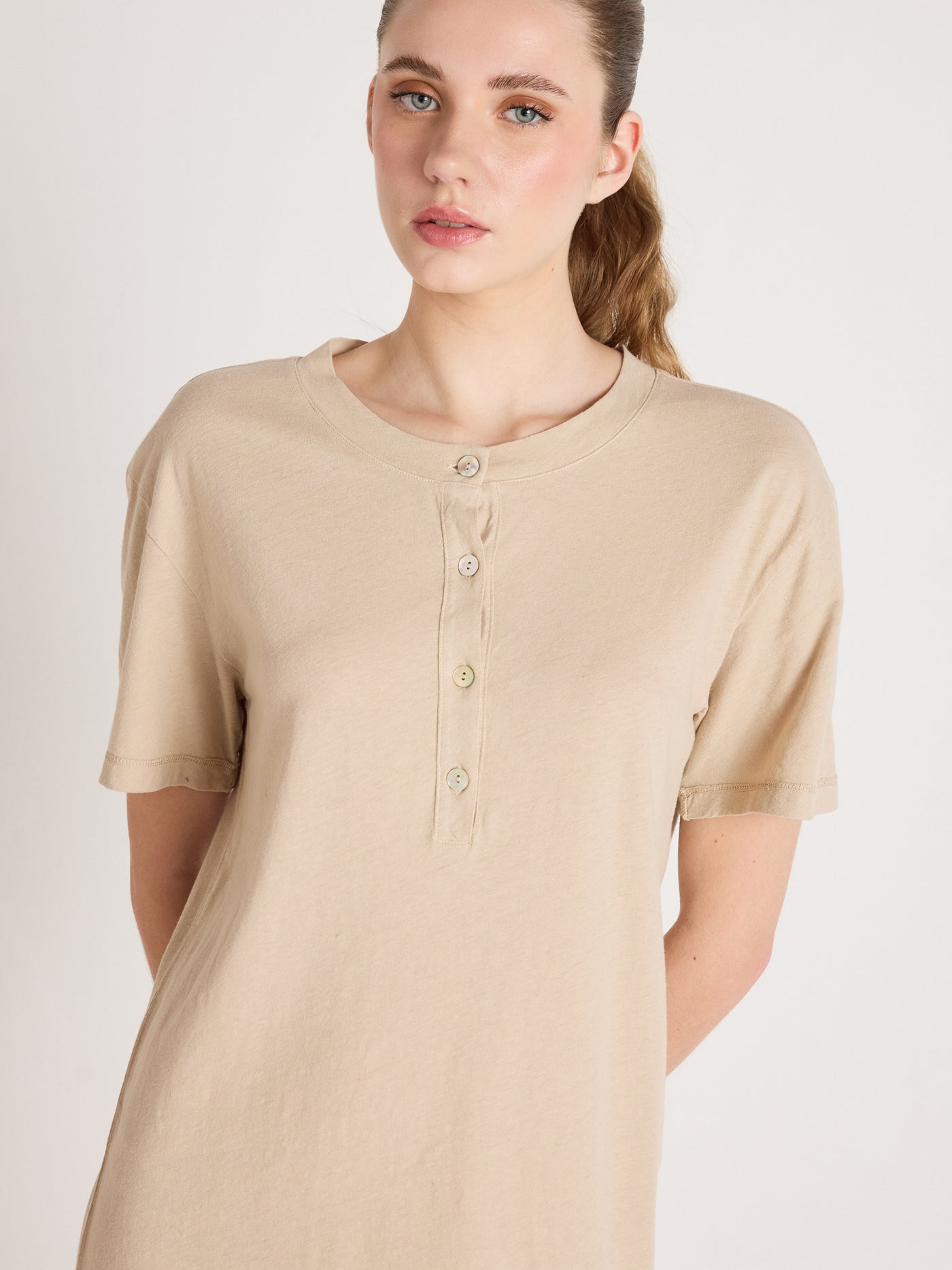 nicolette Kleid - Baumwolle und Leinen - Sand