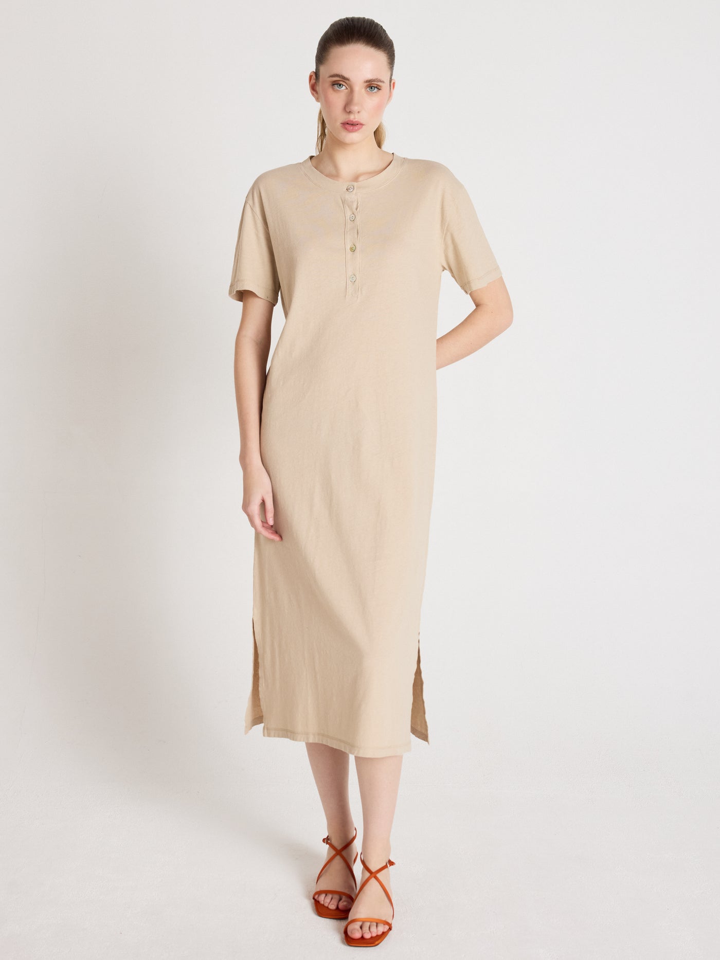 nicolette Kleid - Baumwolle und Leinen - Sand