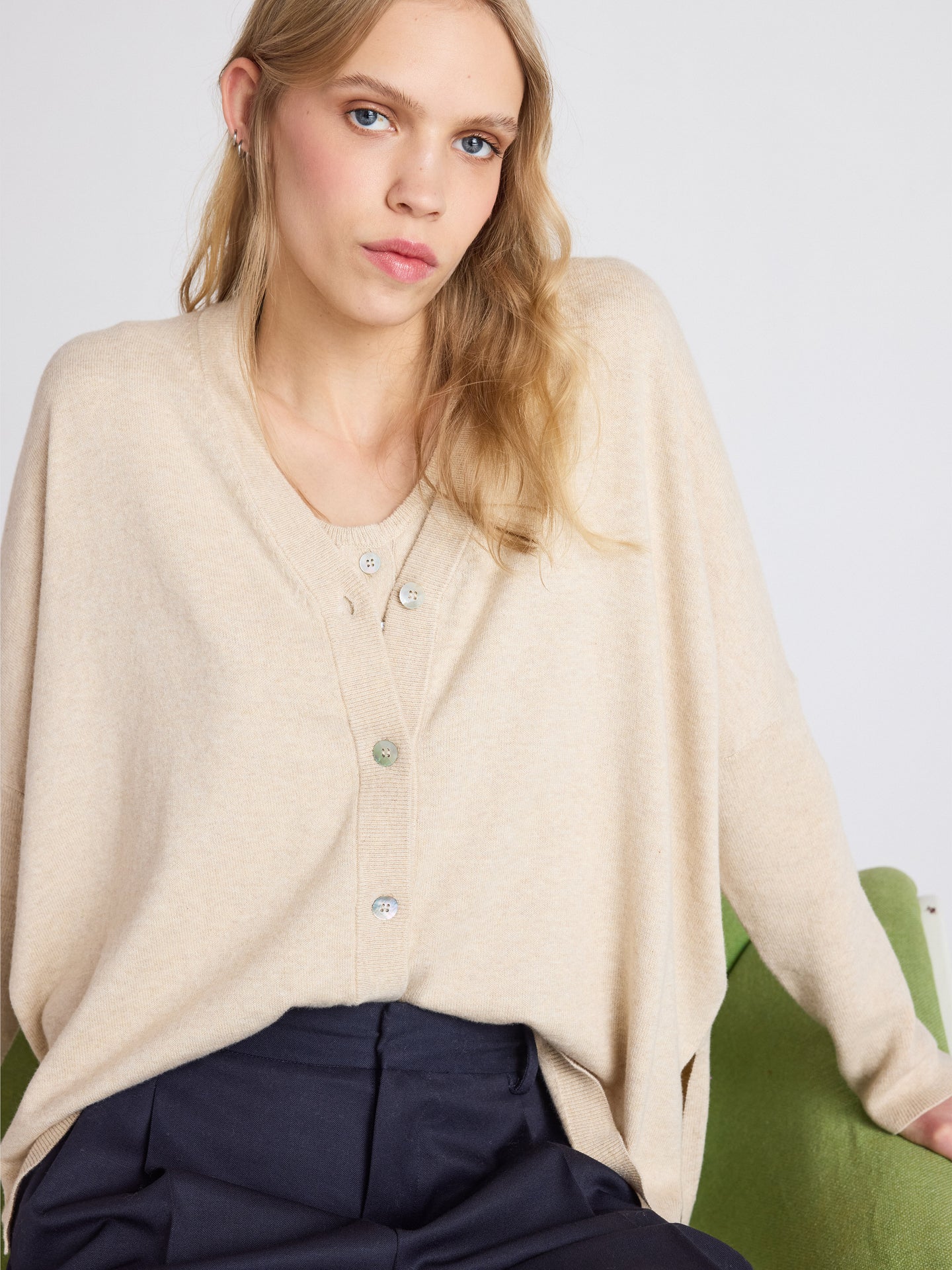cardigan poncho natalie - coton cachemire - oat